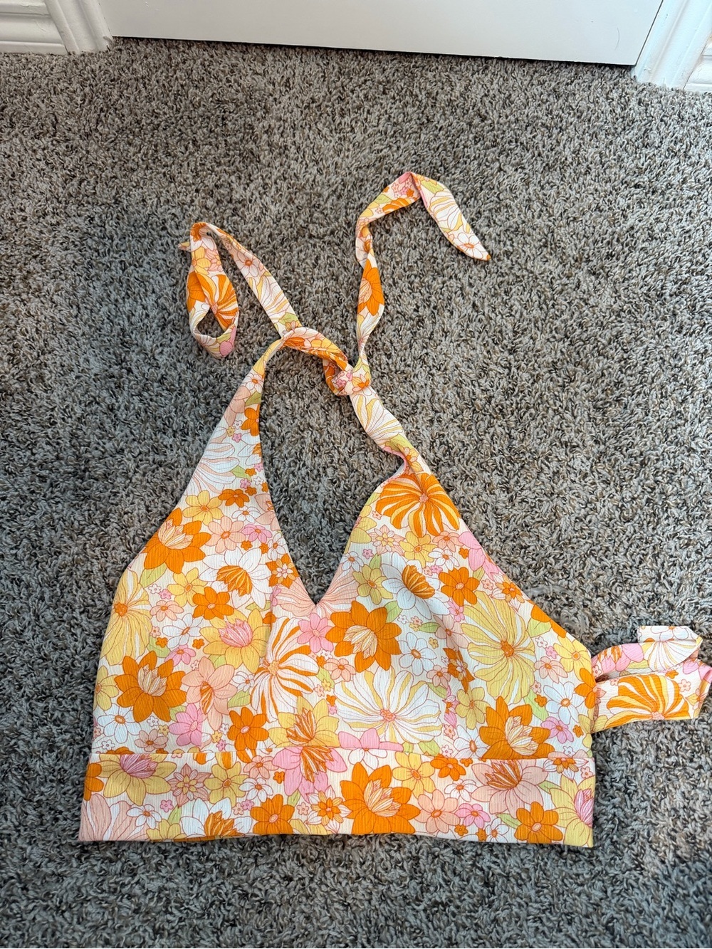 Altar’d State Floral Halter Bralette Top in Orange and Pink